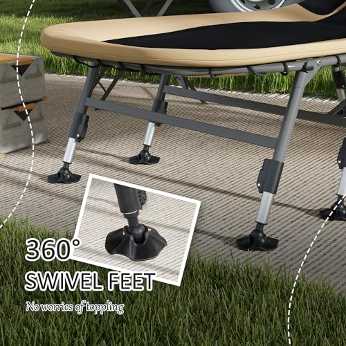 Outsunny Camping Cot for Adults, Folding Bed with Soft Padded Cushions & Headrest, 180° Adjustable Reclining Lounger