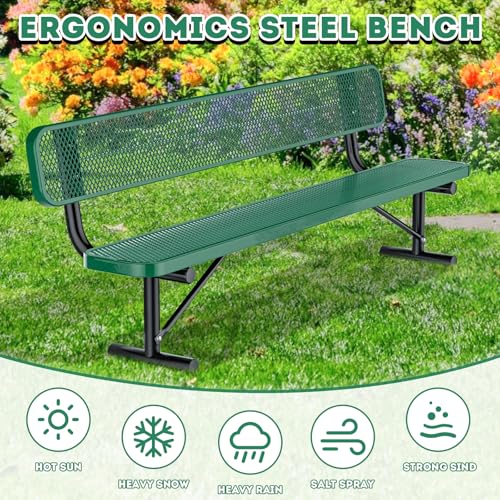 8FT Heavy Duty Park Bench with Back Portable Frame, Outdoor Metal Park Bench with Backrest, Steel Mesh Outdoor Bench for Garden, Lawn, Patio, Porch