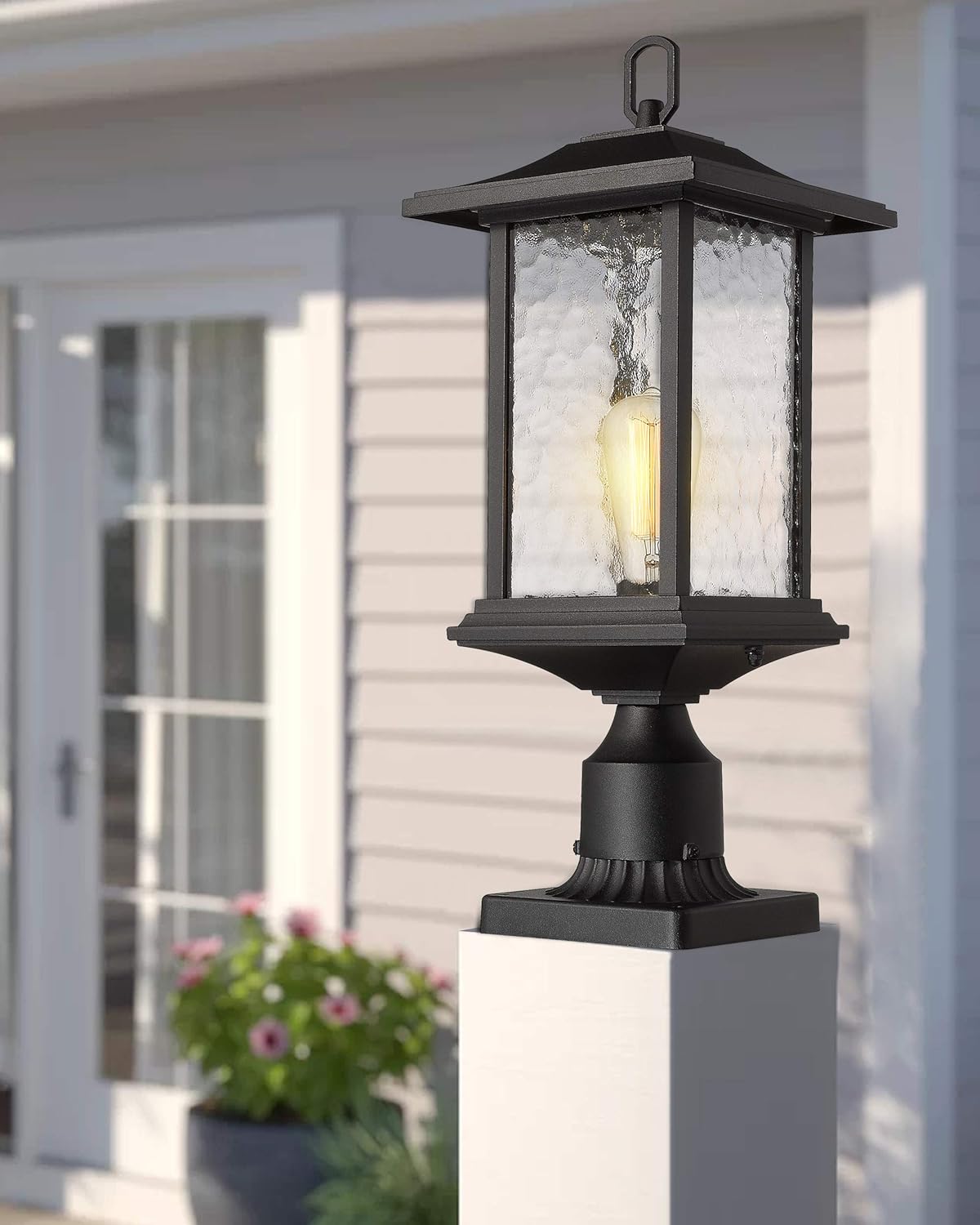 Beionxii Outdoor Post Lights | 2 Pack Exterior Pillar Lantern Pole Lamp with 3" inch Pier Mount Base