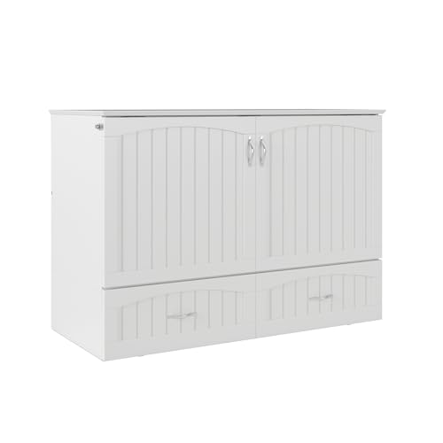 AFI Southampton Queen Murphy Bed Chest with Mattress, Storage, and Built-in Charger in Grey