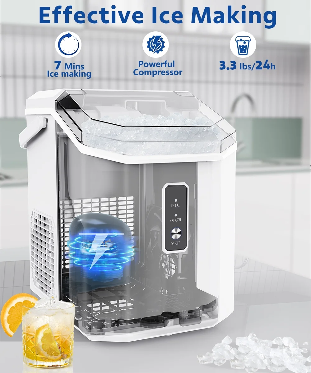 COWSAR 33lbs Countertop Nugget Ice Maker, Potable with Scoop,聽Soft Nugget Ice Ready in 10mins, Red