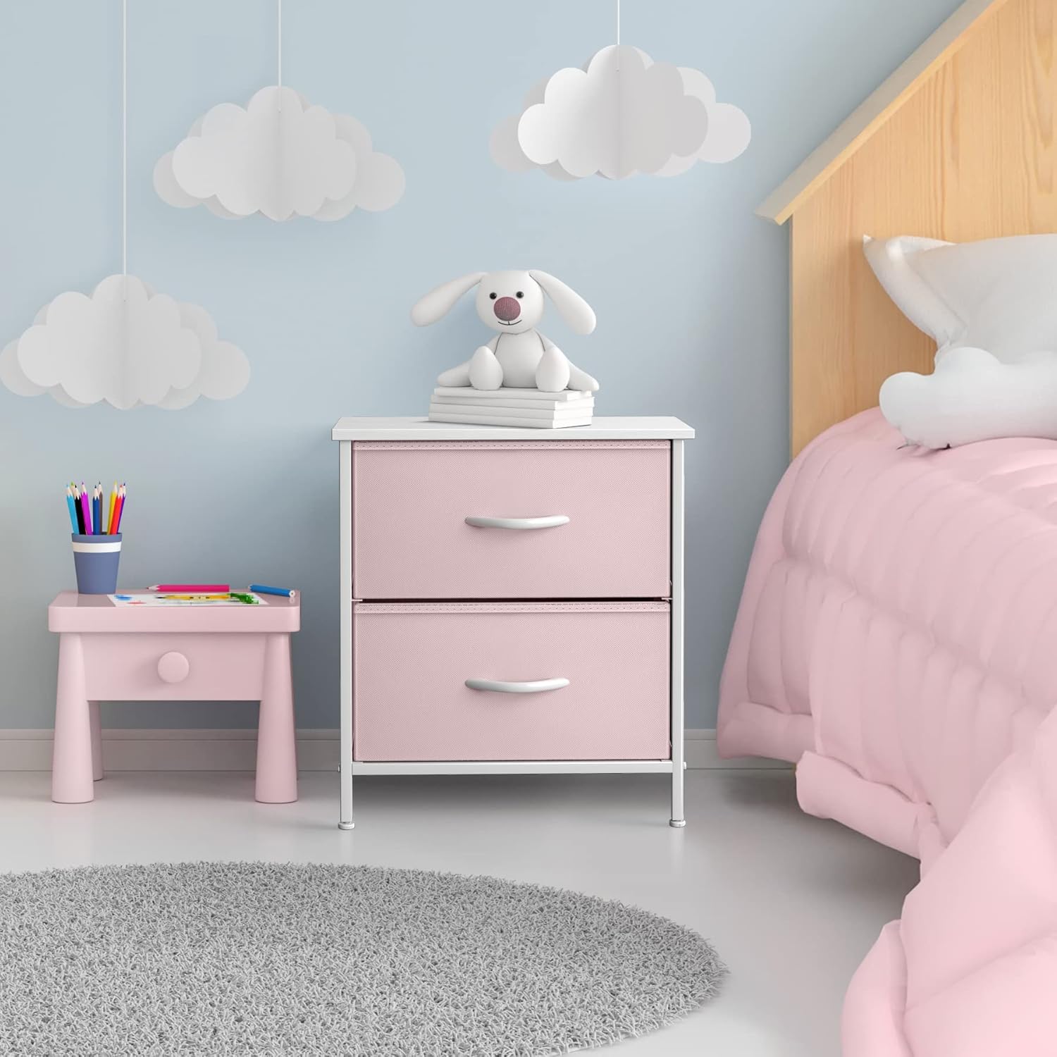 Sorbus Kids Dresser with 6 Drawers and 2 Drawer Nightstand Bundle - Matching Furniture Set - Storage Unit Organizer Chests for Clothing - Bedroom