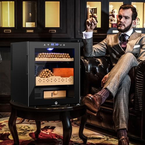 Cigar Electric Humidor, 35L 250 Counts Large Capacity Thermostatic Electric Cigar Cooler Cabinet with Digital LED Screen, Safety Lock