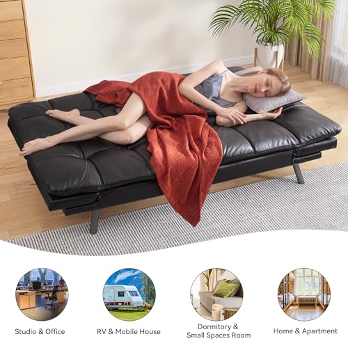 71" Convertible Futon Sofa,Faux Leather Futon Couch Bed,Sleeper Sofa Bed,Memory Foam Modern Folding Small Loveseat for Living Room,Office,Apartment