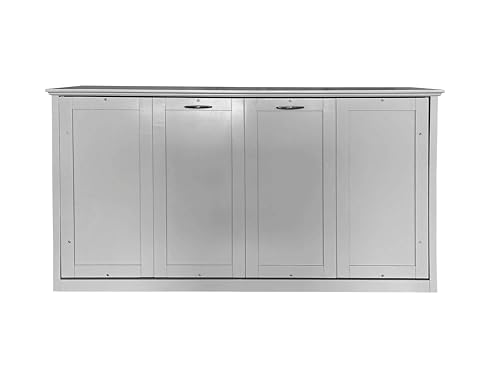 DNYN Queen Size Murphy Bed with Storage Drawer(Large) & Charging Station for Bedroom,Convertible Pinewood Wall Bedframe w/Stylish Cabinet Design