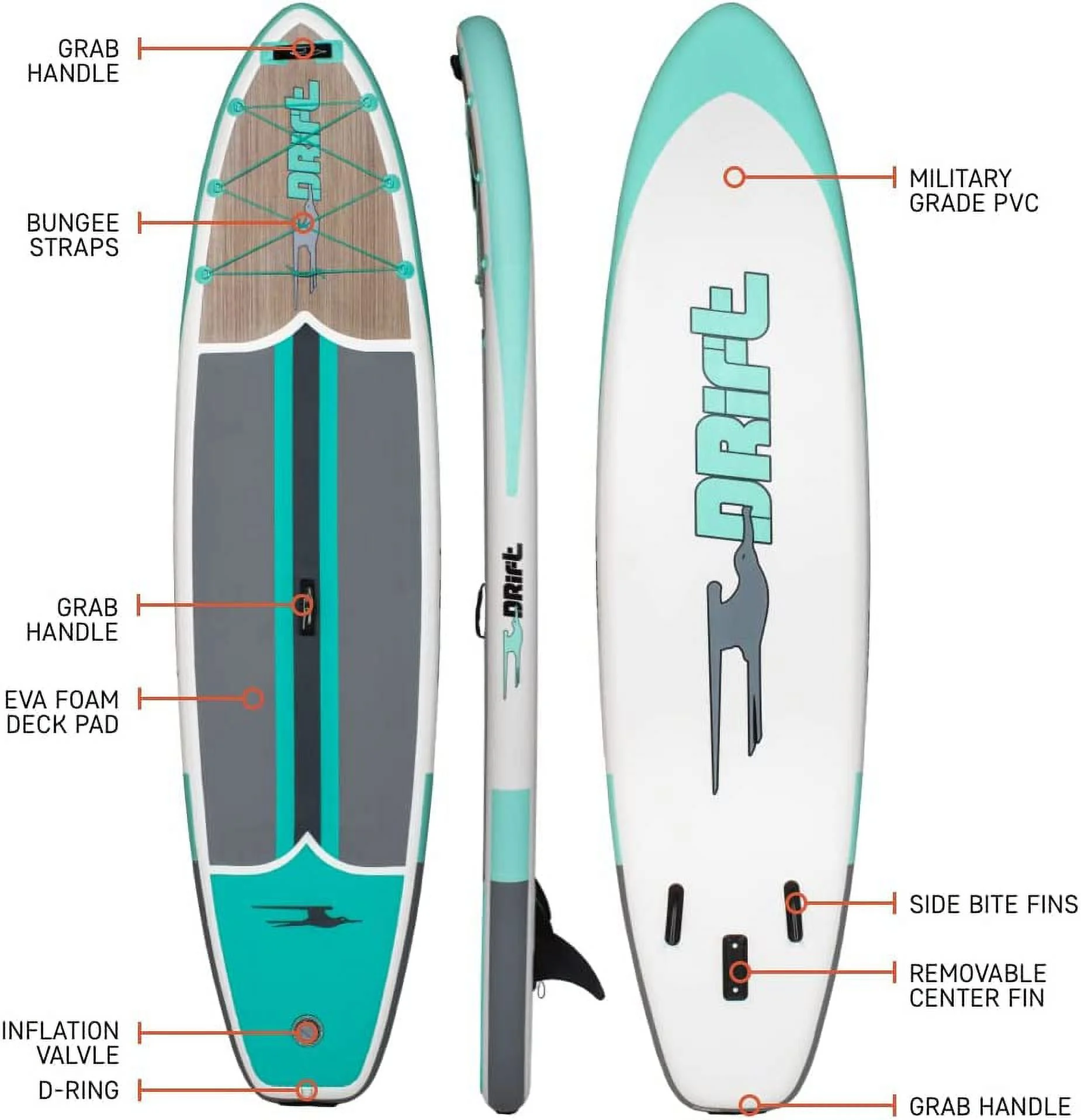 Drift Inflatable Stand Up Paddle Board - SUP Paddle Board and Accessories, Including Pump, Paddle, and More - Classic Woodgrain, Adult, 11'6