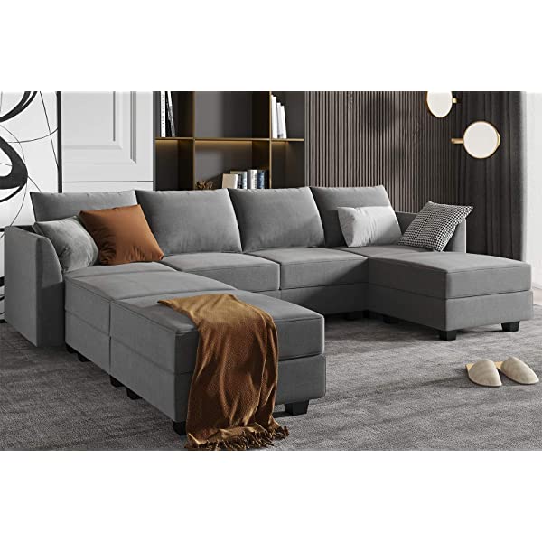 HONBAY Convertible Sectional Sofa U Shaped Couch with Reversible Chaise Modular Oversized Couch Sectional Sofa with Ottomans