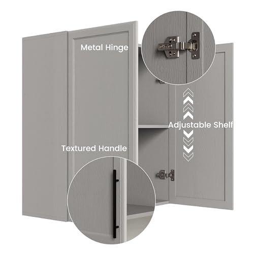Wall Storage Cabinet - Kitchen Laundry Wall Amount Cabinet with Two Shaker Doors and Shelf, in Grey, 24'Wx2 Pcs