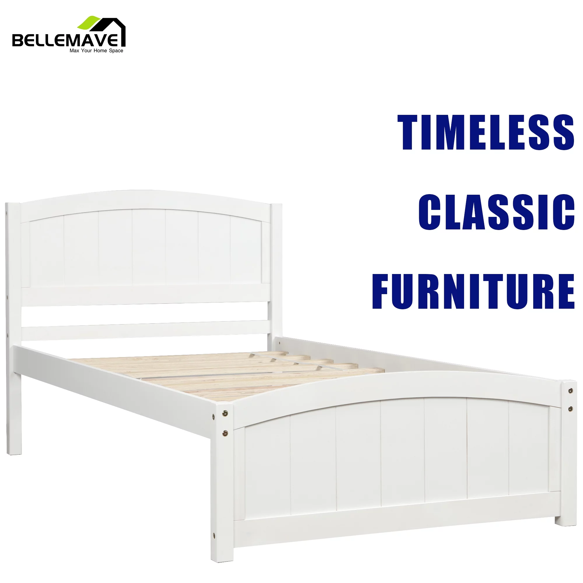 Bellemave Twin Wood Kids Platform Bed for Boys and Girls, White