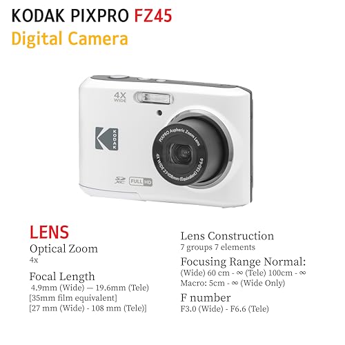KODAK PIXPRO FZ45 16MP Digital Camera with 4X Optical Zoom 27mm Wide Angle and 2.7" LCD Screen Bundle with 32GB SD Memory Card, AA Batteries (4 Pack)