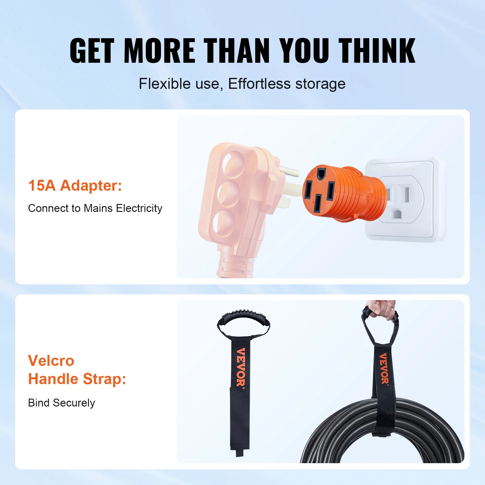 VEVOR 30 Feet RV Power Cord, 50 Amp, Heavy Duty STW 6/3 + 8/1 Generator Cord, NEMA 14-50P Male NEMA SS2-50R Female Plug