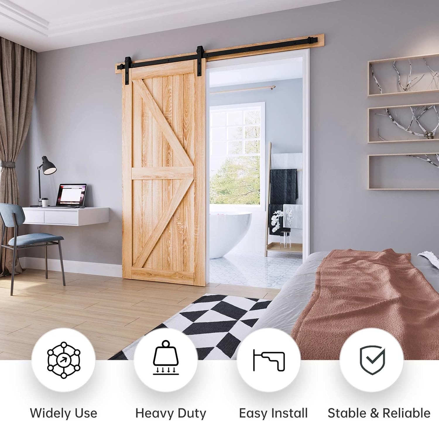 EaseLife 6.6 FT Heavy Duty Sliding Barn Door Hardware Track Kit,Basic J Pulley,Slide Smoothly Quietly