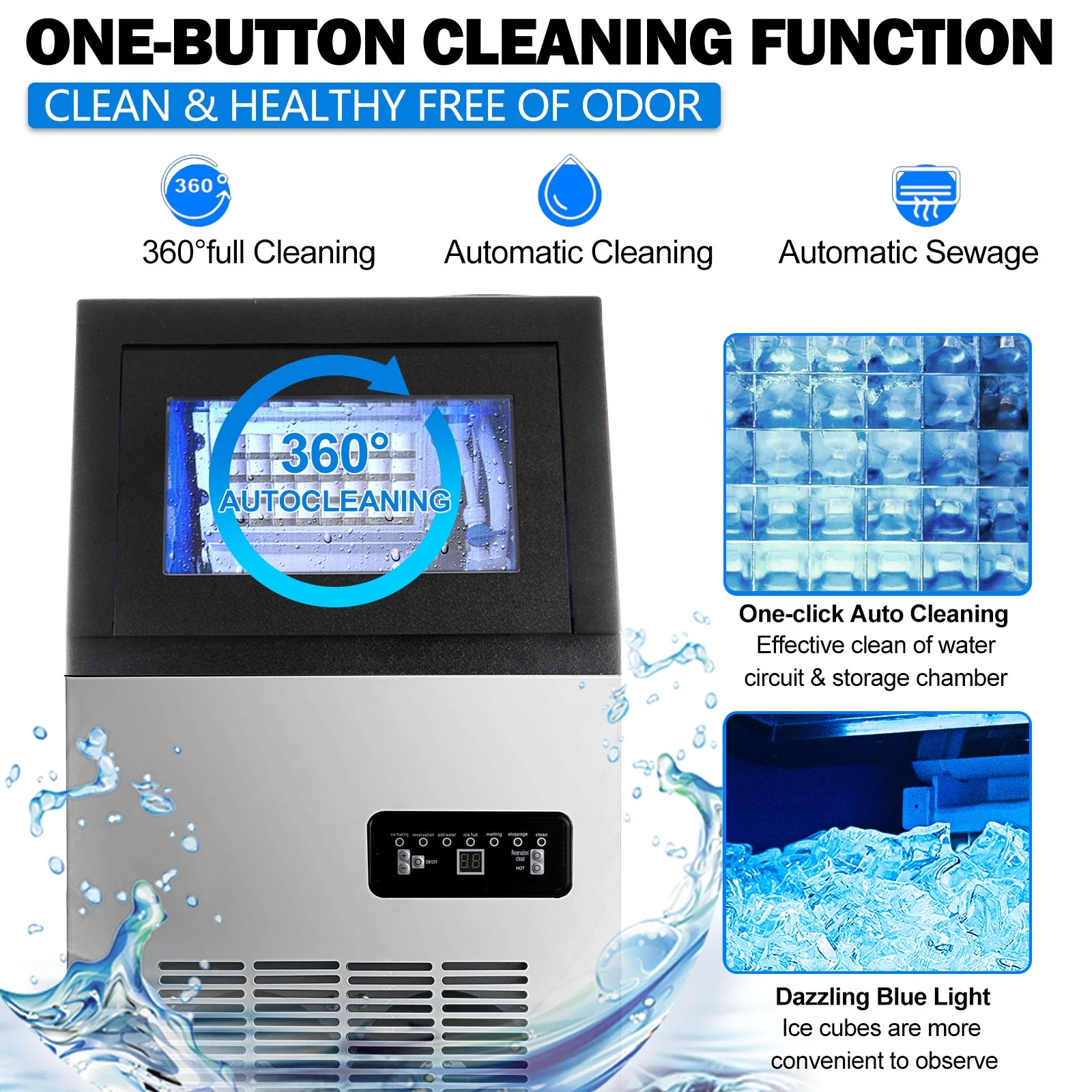 SmaketBuy Commercial Ice Maker 110LBS/24H Stainless Steel Commercial Ice Maker Machine Auto Operation 24LBS Storage 32 Cubes Freestanding Commercial