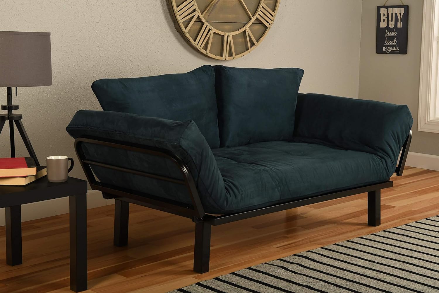 Kodiak Furniture Spacely Black Lounger Frame with Suede Navy Mattress Blue/Black Frame