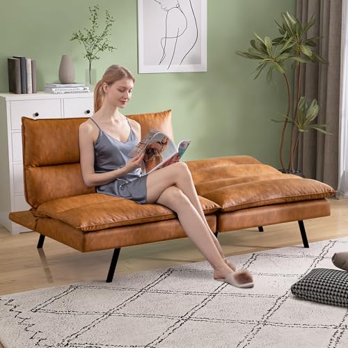 71" Convertible Futon Sofa,Faux Leather Futon Couch Bed,Sleeper Sofa Bed,Memory Foam Modern Folding Small Loveseat for Living Room,Office,Apartment