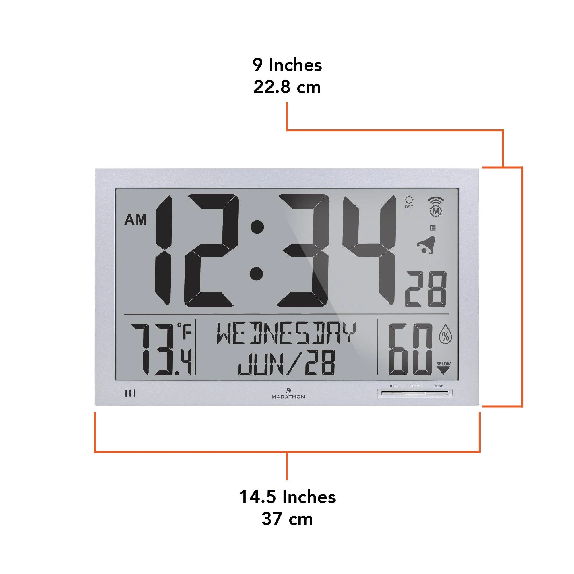 Marathon CL030062FD WD Slim Atomic Full Calendar Clock Wood