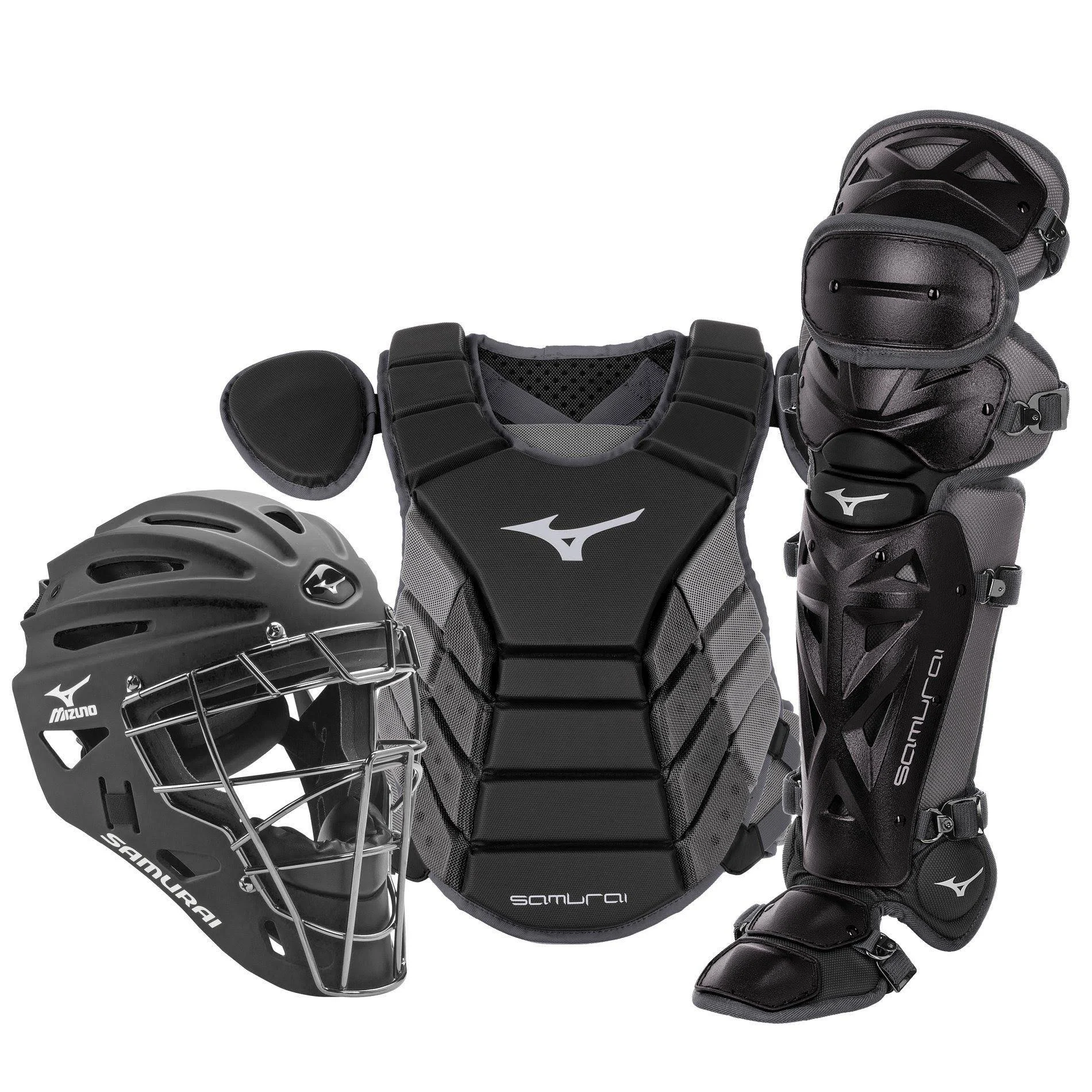 Mizuno Samurai 380417 Adult Baseball Catcher&s Gear Set - Black/Grey