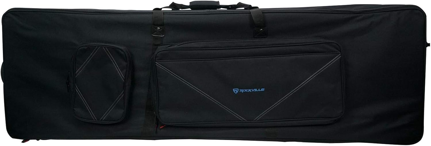 Rockville Rolling Bag 61 Slim Keyboard Case w/Wheels+Trolley Handle+Large Pocket