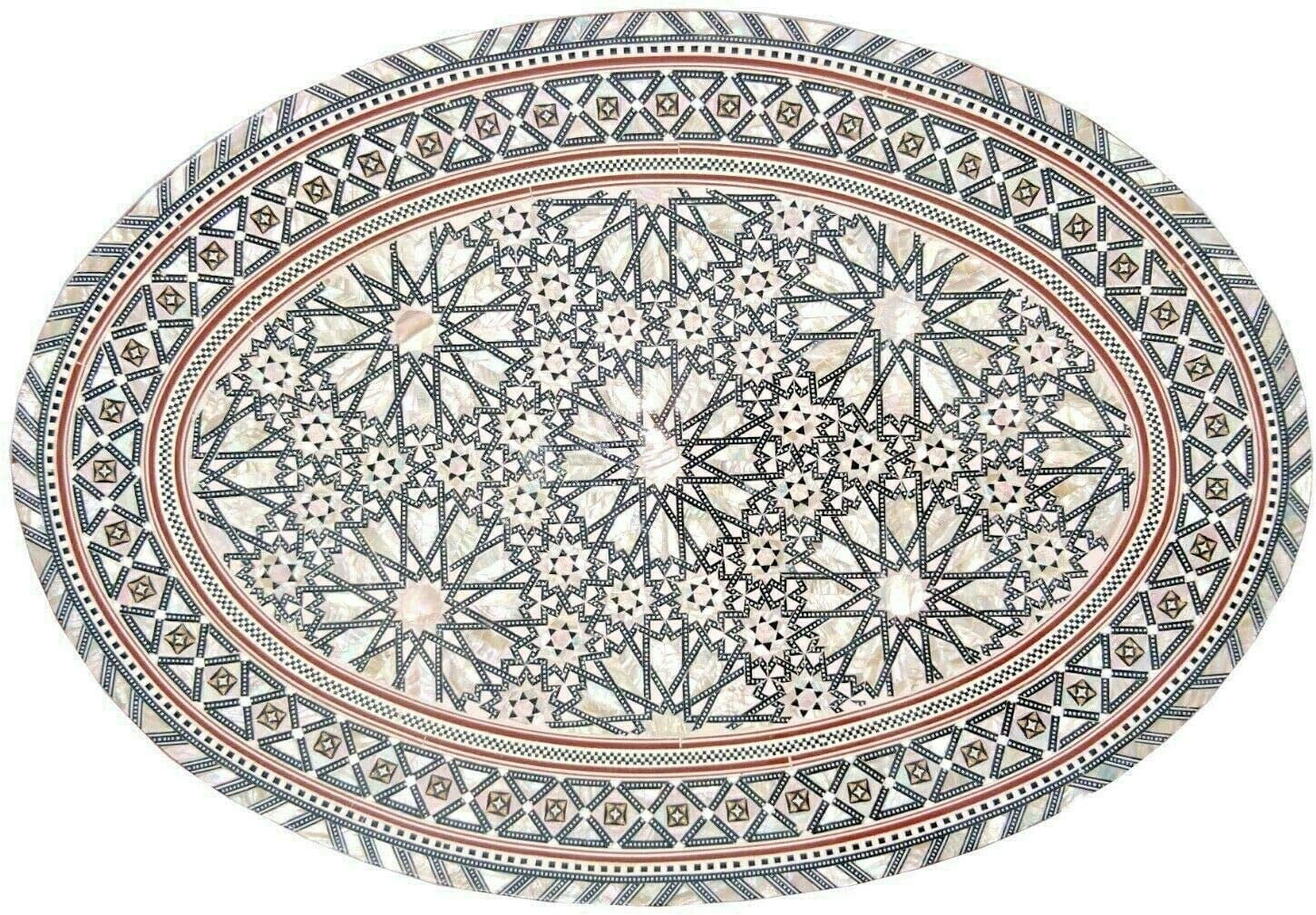 xrboomlife W40R Moroccan Handmade Mother of Pearl Inlaid Coffee Side End Oval Brown Table