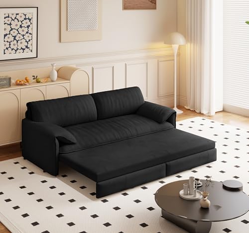 70.1" Futon Sofa Bed Queen Size, Pull Out Bed, 3-in-1 Convertible Sleeper Sofa with 2 Soft Pillows, Modern Velvet Futon Couch for Living Room