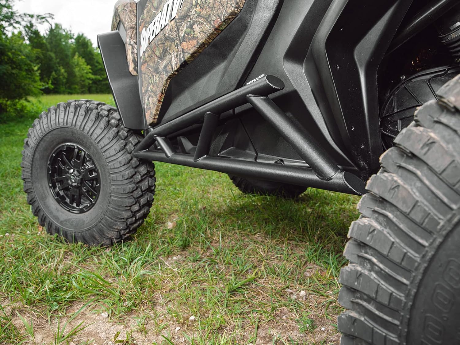 SuperATV Nerf Bars / Tree Kickers / Rock Sliders for 2021+ Can Am Commander 1000R DPS / 1000R XT / 1000R XTP | Black | Bolt-On | 1.75” Diameter Steel