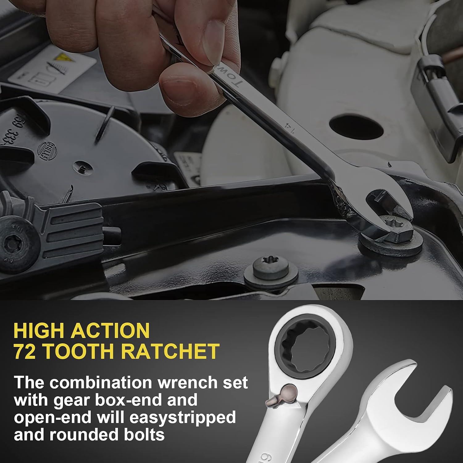 Towallmark 12-Piece Reversible Ratchet Combination Wrench Set, Metric,8mm-19mm Chrome Vanadium Steel Ratchet Wrenches