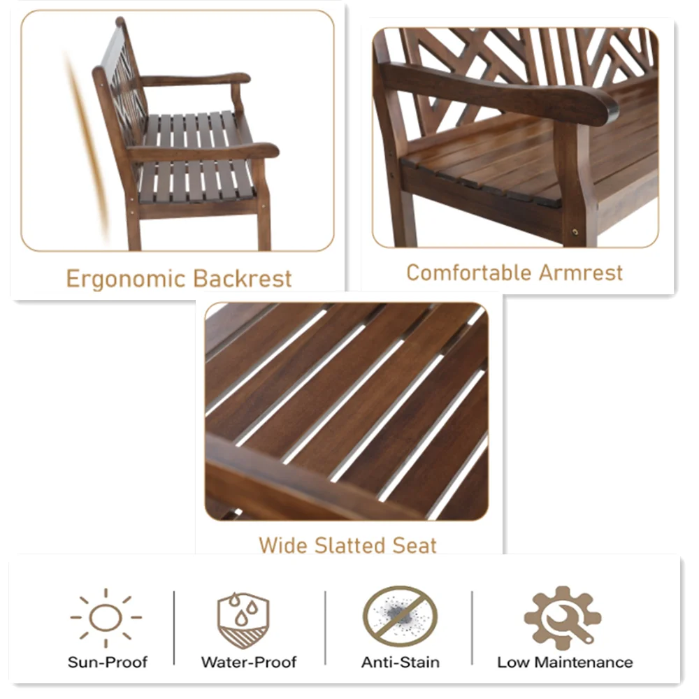 Sophia & William Outdoor Poplar Wood Patio Bench Brown PU Painting for Porch Pool Garden Lawn Balcony Backyard