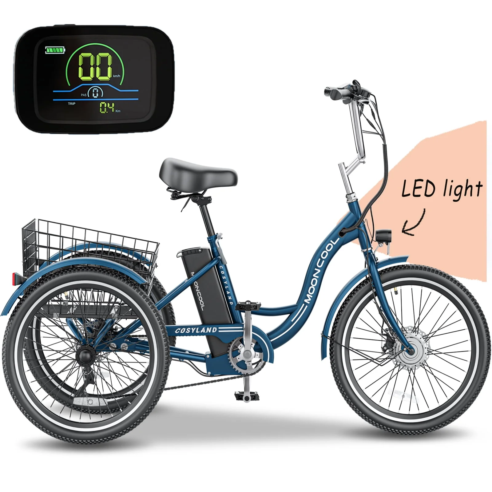 Lilypelle Adult Electric Tricycles,3 Wheel Electric Bike,15.5 Mph Electric Trikes for Seniors