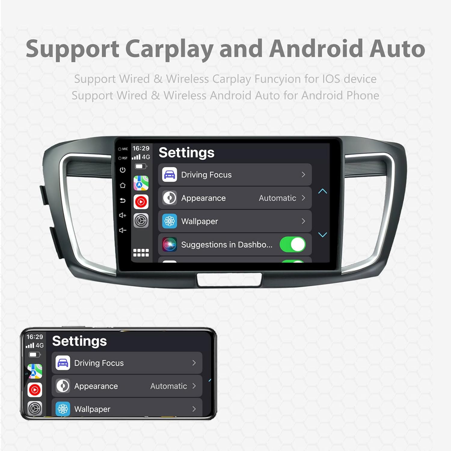 for 2014-2017 Honda Accord 9th Radio Accessories Android 11 Car Stereo,Support Car Play Screen Factory Style EZoneTronics