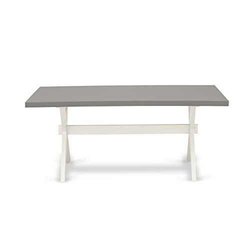 East West Furniture X077SI215-9 9 Piece Dining Room Table Set Includes a Rectangle Kitchen Table with X-Legs and 8 Baby Blue Linen Fabric Parson