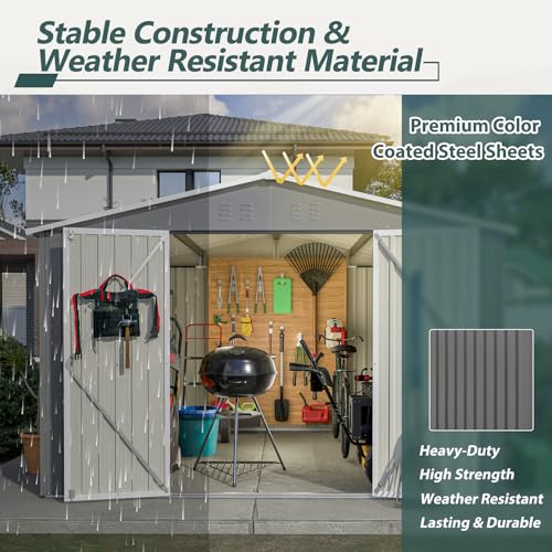 6x4 ft Small Outdoor Metal Storage Shed with Floor Frame & Lockable Door, Heightened Entry Garden Tool Shed for Backyard, Durable Galvanized Steel