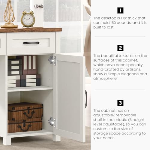 Farmhouse 61'' Executive Desk with 5 Drawers, Rustic Office Desk Computer Desk with Charging Station, File Drawers and Storage Cabinet