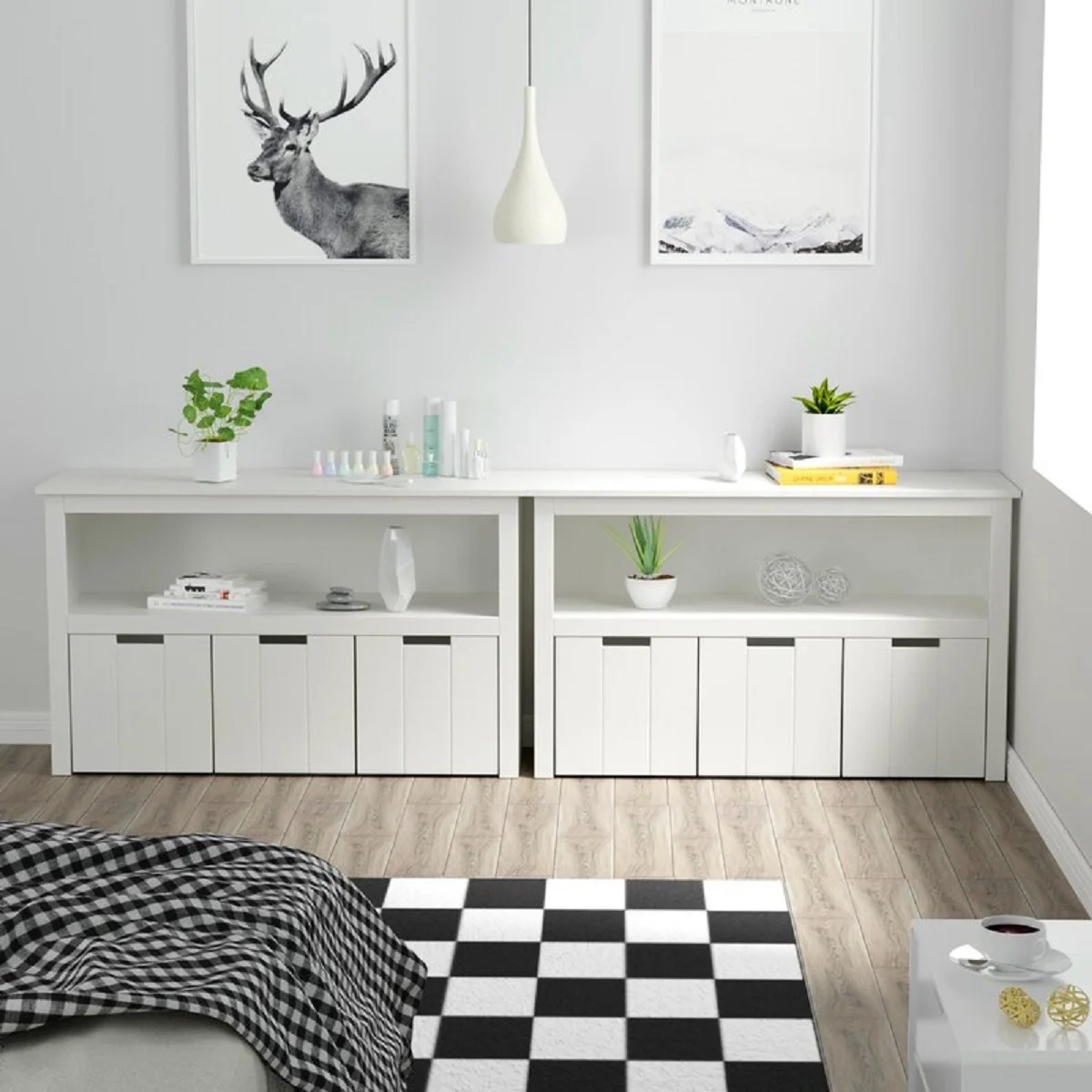 Homfa Kids Toy Storage, Cubes Storage Bins, White Toy Box with Shelves and Wheels
