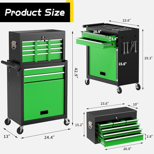 On Shine 8 Drawer Rolling Tool Chest, Large Capacity Rolling Tool Box with Wheels, Locking Mechanical Tool Chest