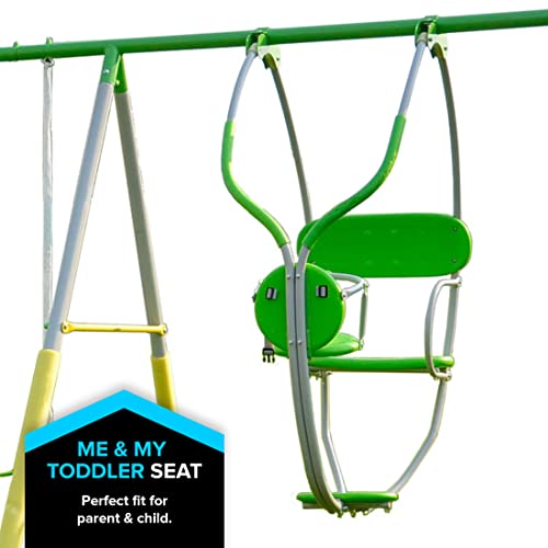 Sportspower Mountain View Metal Swing, Slide and Trampoline Set with Slide