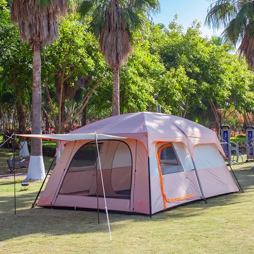 KTT Extra Large Tent 10-12-14 Person(Style-B),Family Cabin Tents,2 Rooms,3 Doors and 3 Windows with Mesh,Straight Wall,Waterproof,Double Layer