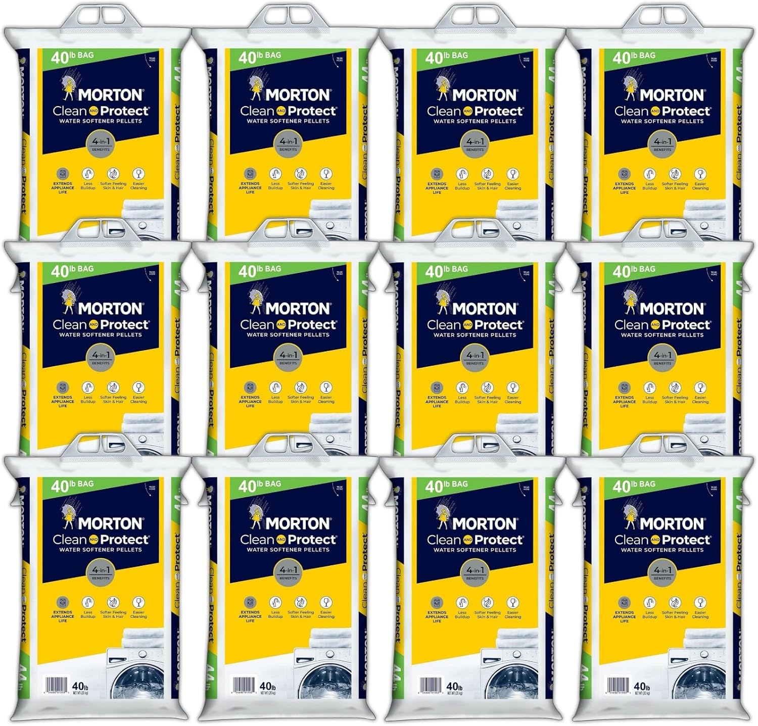 (12 Pack) - 40lb bags Morton Clean and Protect Water Softener Salt Pellets