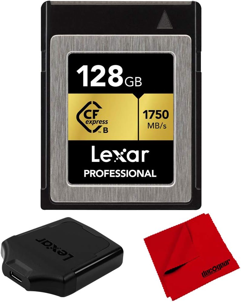 Lexar LCFX10-128CRBNA 128GB Professional CFexpress (CFX) Type B Memory Card Bundle Professional CFexpress Type B USB 3.1 Reader and Deco Gear 6 x 6