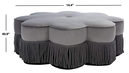 Safavieh Home Tanith Dark Grey Velvet Flower Ottoman