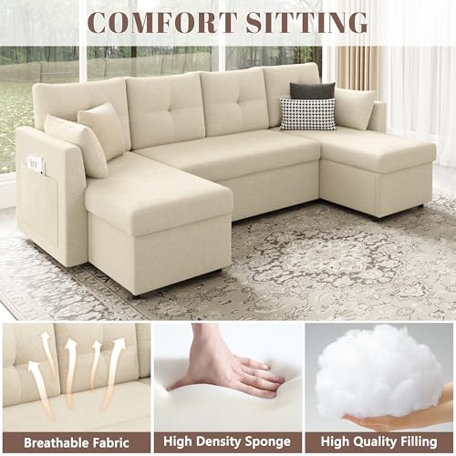 Oversized Sleeper Sofa Couch, 110 inch 2 in 1 Pullout Couch Bed with Double Storage Chaise