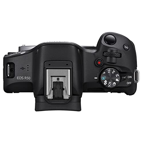 Canon EOS R50 Mirrorless Camera with 18-45mm Lens + 128GB Extreme Memory, Wireless Lavalier Microphones, Lenses, Filters, Case, Tripod, Flash