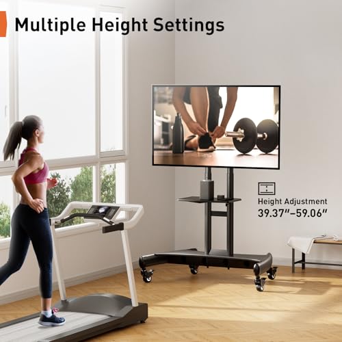 Perlegear Mobile TV Cart for 32-82 Inch Flat/Curved LED/LCD/OLED TVs Rolling TV Stand with Height Adjustable Shelf Max VESA 600x400mm up to 100lbs