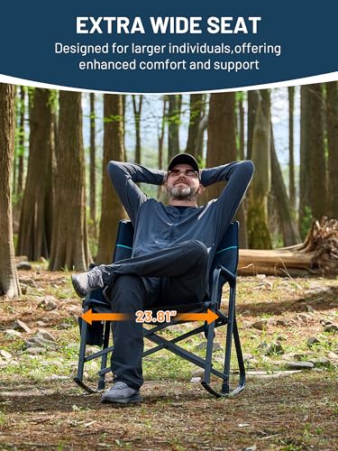 TIMBER RIDGE Folding Rocking Camping Chair, 400lbs Capacity Portable Oversized Outdoor Rocker with Hard Armrests, Cup Holder & Side Pocket