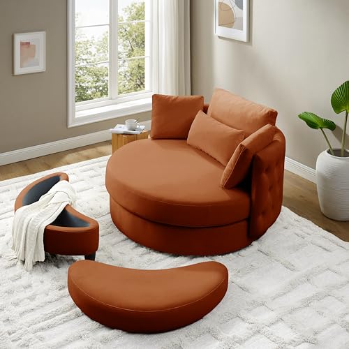 51.5-Inch Oversized Swivel Accent Barrel Chair with Storage Ottoman ,Button Decor and 4 Pillows
