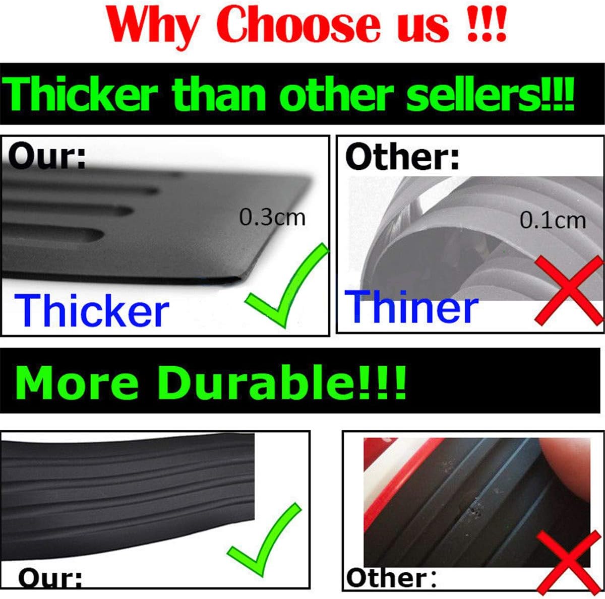 EJ's SUPER CAR Rear Bumper Protector Guard Universal Black Rubber Scratch, Resistant Trunk Door Entry Guards Accessory Trim Cover for SUV/Cars