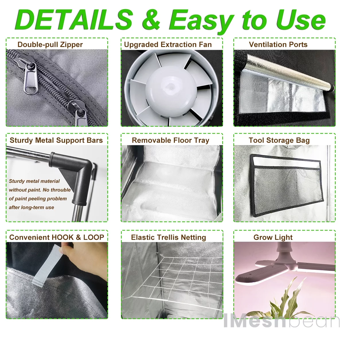 iMeshbean 24"x24"x55" Grow Tent Kit w/ LED Full Spectrum Grow Light & Ventilation Inline Fan