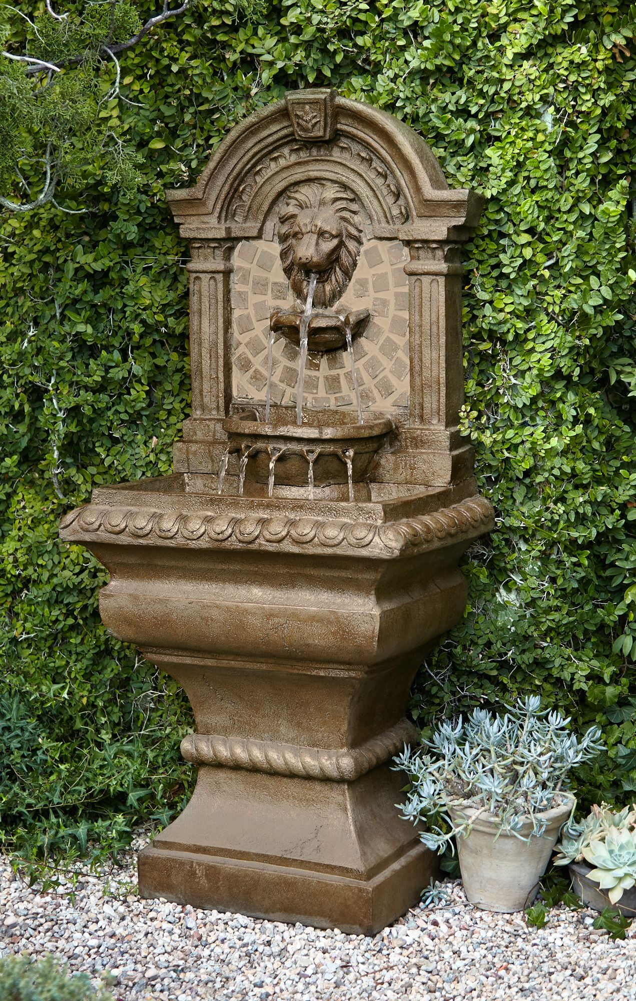 John Timberland Royal Lions-Head Rustic 3 Tier Outdoor Wall Water Fountain with LED Light 51" for Yard Garden Patio Home Deck Porch House Exterior