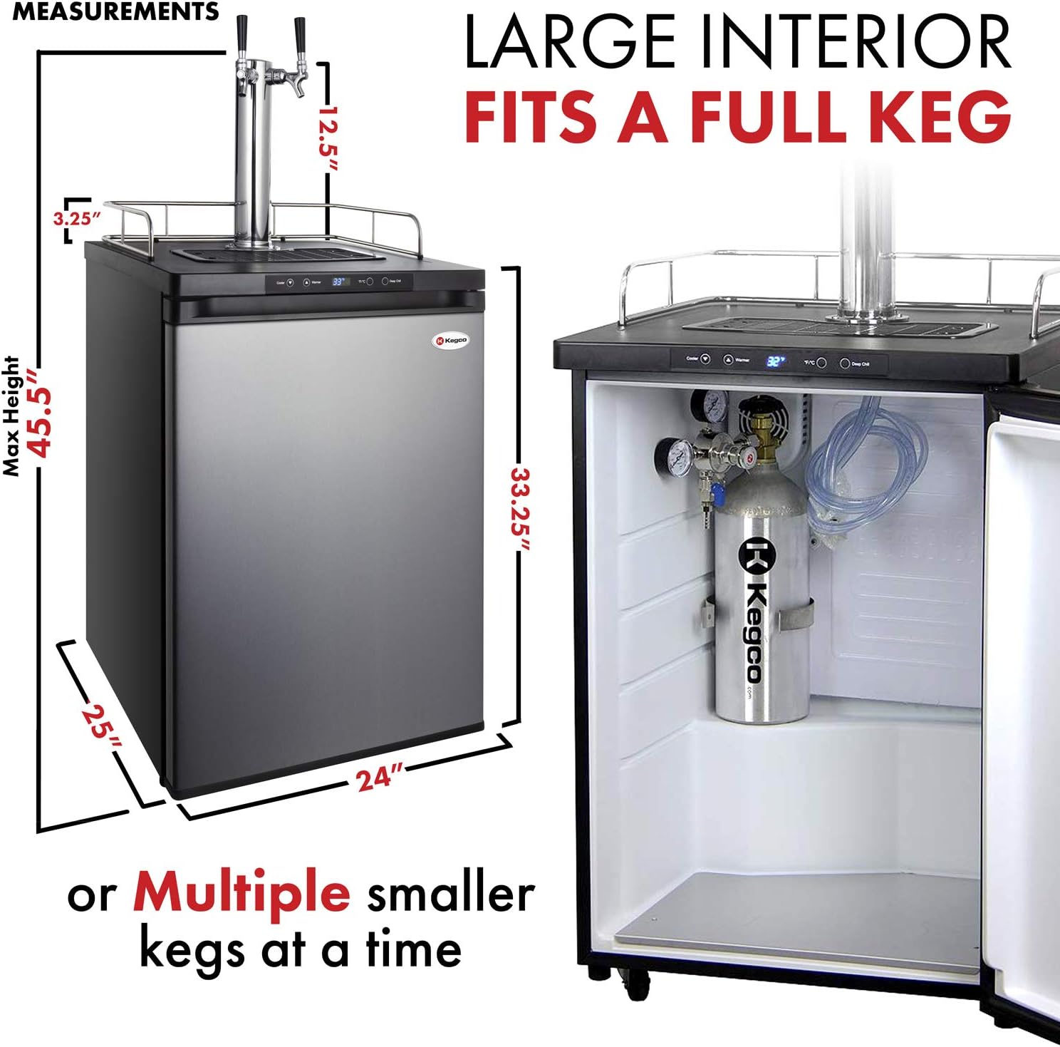 Kegco Kegerator, Dual Tap, Stainless Steel