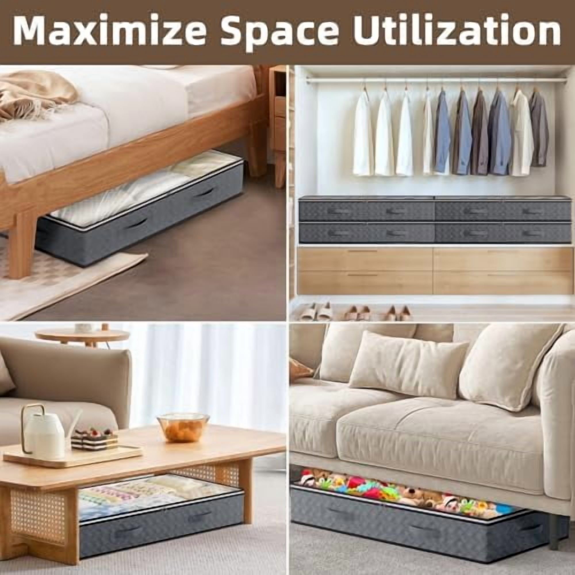 10 Pack Under Bed Storage Containers 90L Underbed Closet Organizer System Collapsible Storage Bins with Clear Window and Reinforced Handles for