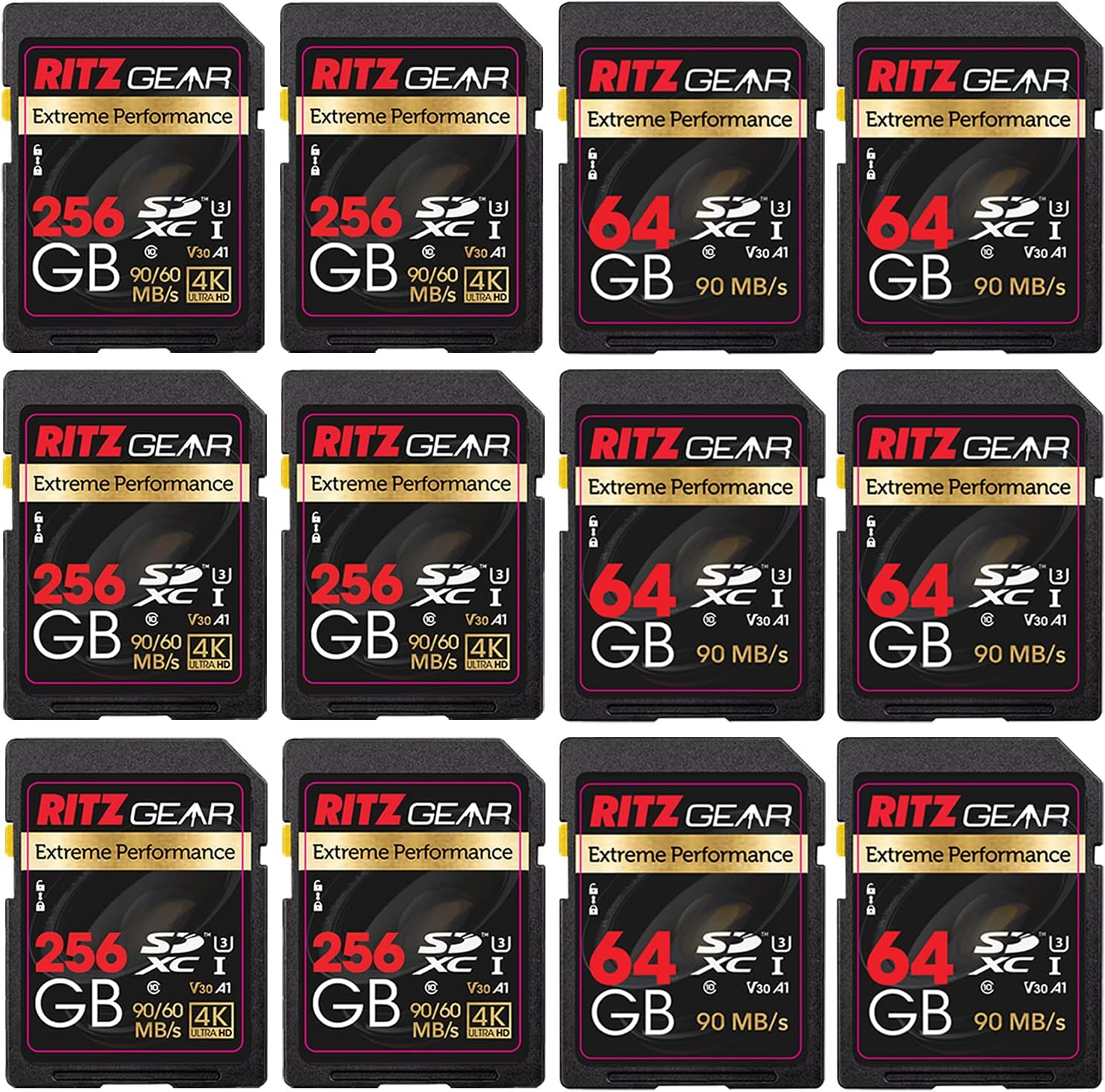 RITZ GEAR Extreme Performance HighSpeed UHS-I SDXC 128 GB 90/60 MB/S U3 A1 C10 V30 MemoryCard(2 Units) Designed for SDDevices That can Capture Full